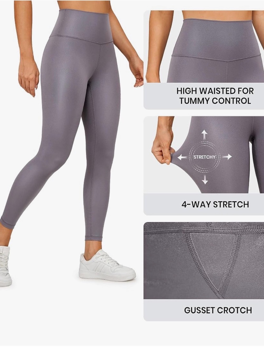 CRZ YOGA High-Waisted Gray Leggings with 4-Way Stretch